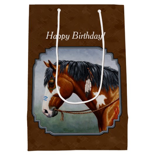 Native American Bay Pinto Horse Brown Medium Cadeauzakje (Achterkant)