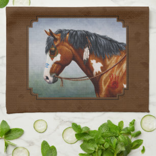 Native American Bay Pinto Horse Brown Theedoek