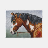 Native American Bay Pinto War Horse Fleece Deken (Voorkant (Horizontaal))
