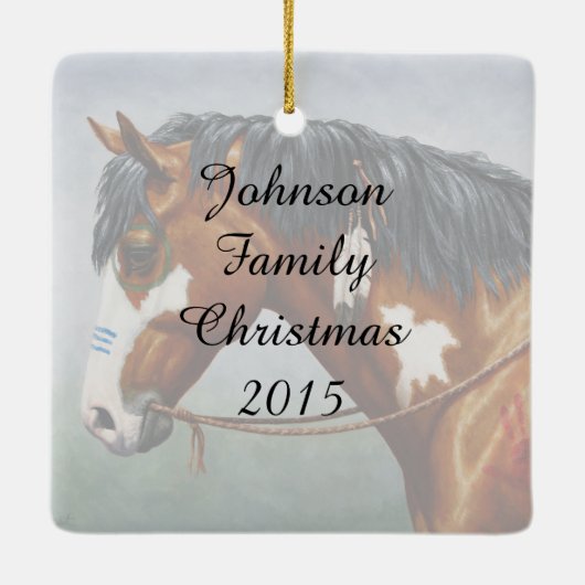 Native American Bay Pinto War Horse Keramisch Ornament (Achterkant)