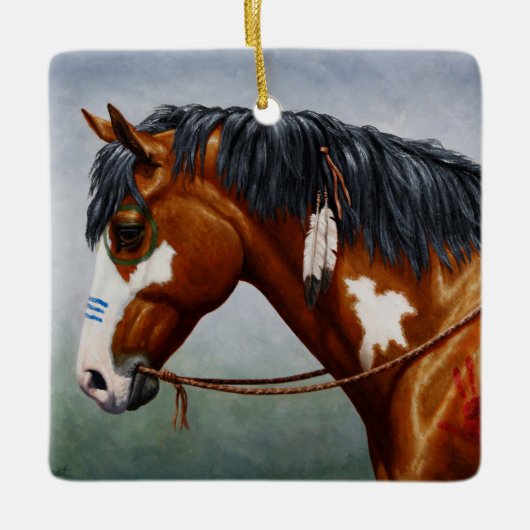 Native American Bay Pinto War Horse Keramisch Ornament (Voorkant)