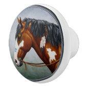 Native American Bay Pinto War Horse Keramische Knop (Rechts)