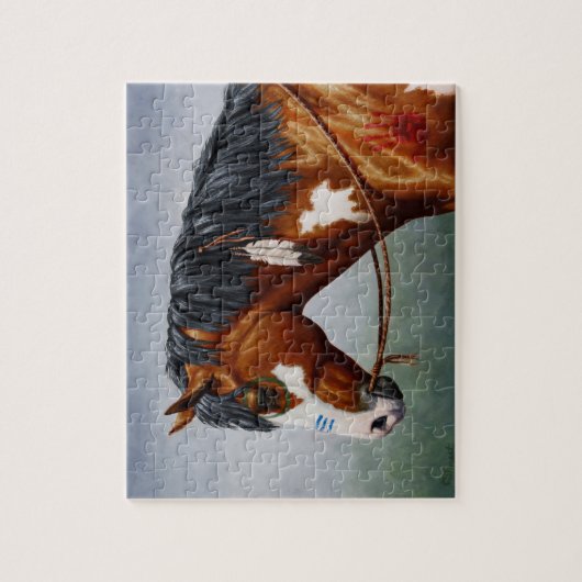 Native American Bay Pinto War Horse Legpuzzel (Verticaal)