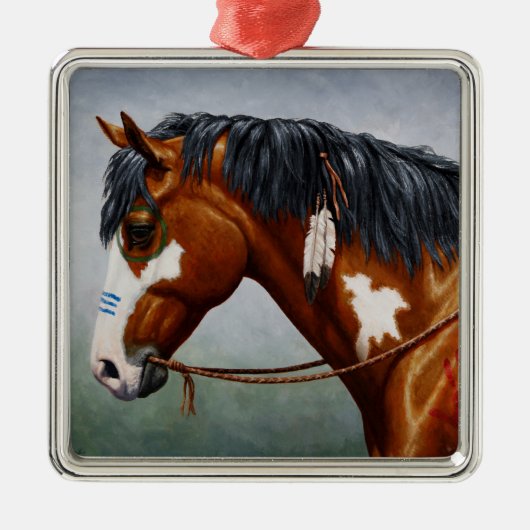 Native American Bay Pinto War Horse Metalen Ornament (Voorkant)