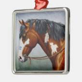 Native American Bay Pinto War Horse Metalen Ornament (Links)