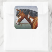 Native American Bay Pinto War Horse Vierkante Sticker (Tas)