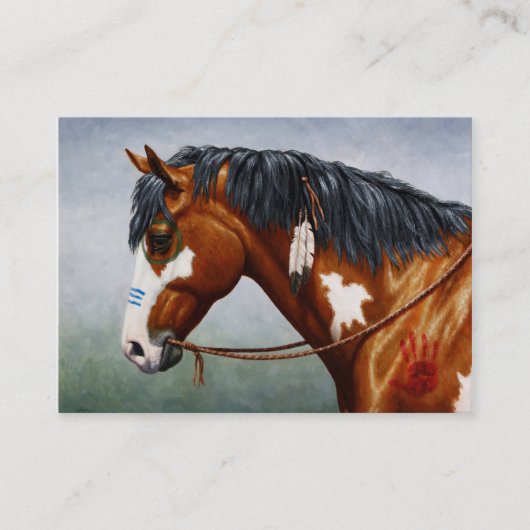 Native American Bay Pinto War Horse Visitekaartje (Voorkant)