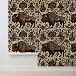 Native American Bizon Buffalo Art Behang