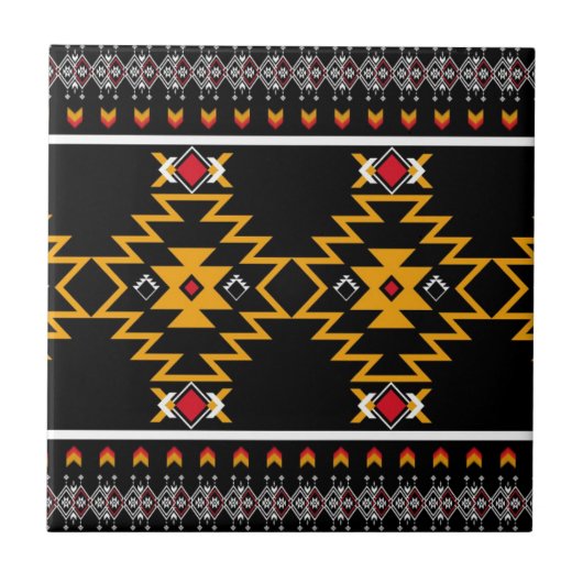 Native American Black Red Yellow Tribal Patroon Tegeltje (Voorkant)
