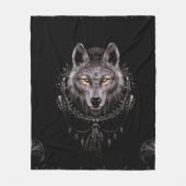 Native American Black Wolf Fleece Deken (Voorkant)
