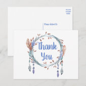 Native American Blue Tribal Feather Boho Bedankt Briefkaart (Voorkant / Achterkant)