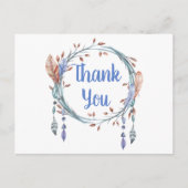 Native American Blue Tribal Feather Boho Bedankt Briefkaart (Voorkant)