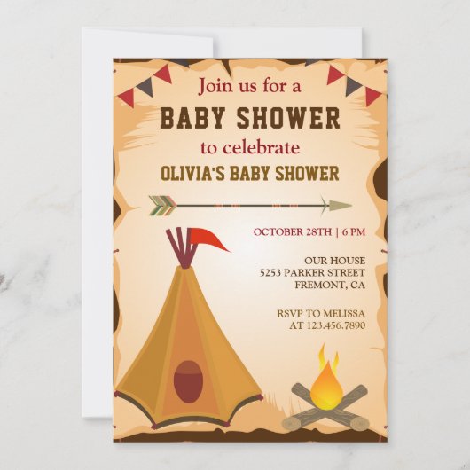Native American Boho Tribal Teepee Baby shower Kaart (Voorkant)