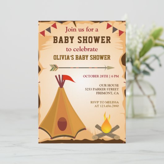 Native American Boho Tribal Teepee Baby shower Kaart (Staand voorkant)