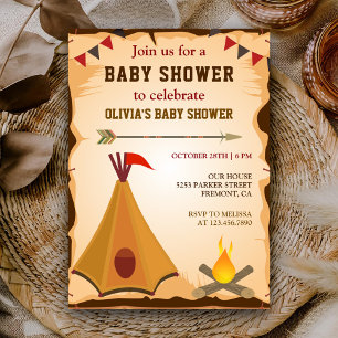 Native American Boho Tribal Teepee Baby shower Kaart