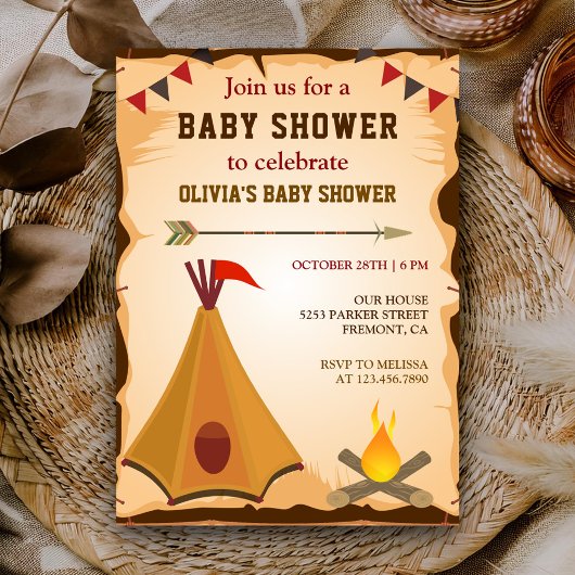 Native American Boho Tribale Teepee Baby Shower Kaart