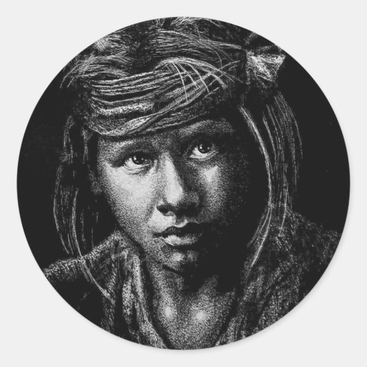 Native American Boy mijn 2004 tekening briefkaart Ronde Sticker (Voorkant)