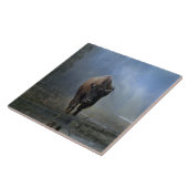 Native American Bufallo in the Mist Art Tegel Tegeltje (Zijkant)