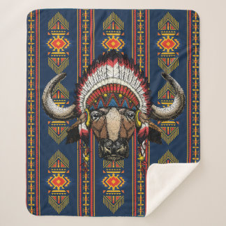 Native American Buffalo Headdress Sherpa Deken