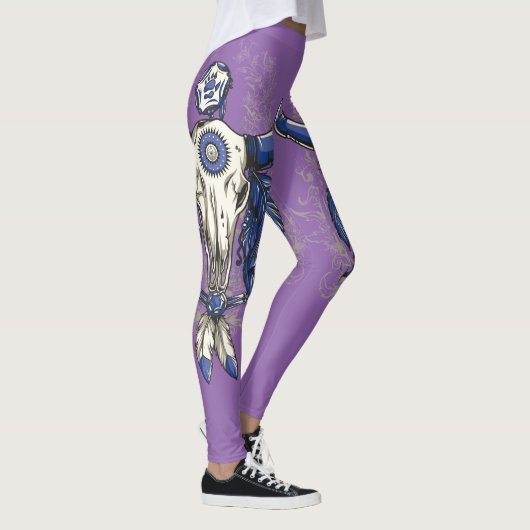 Native American BULL SKULL blue Leggings (Rechts)