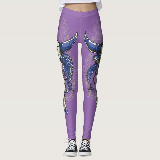 Native American BULL SKULL blue Leggings (Voorkant)