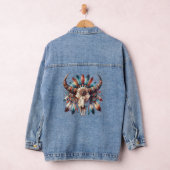 Native American Bull Skull Vrouwen Denim Jas Denim Jacket (Hangar)