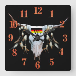 Native American Cattle Head Wall Clock Vierkante Klok