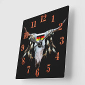 Native American Cattle Head Wall Clock Vierkante Klok (Hoek)