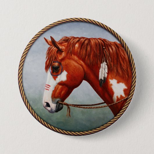 Native American Chestnut Pinto War Horse Ronde Button 7,6 Cm (Voorkant)