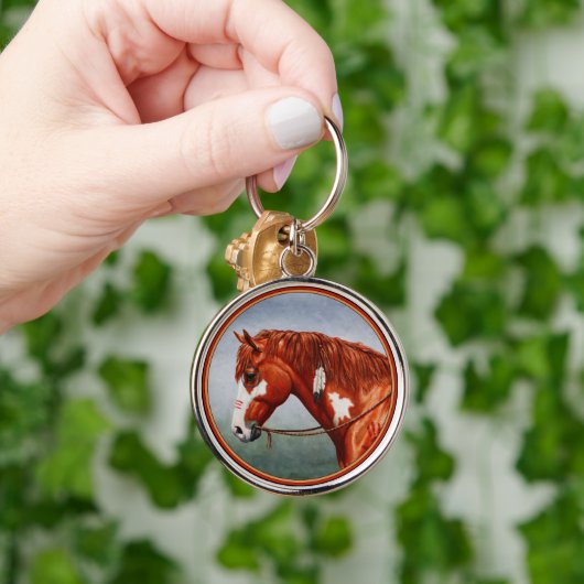 Native American Chestnut Pinto War Horse Sleutelhanger (Hand)