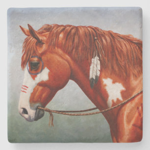 Native American Chestnut Pinto War Horse Stenen Onderzetter
