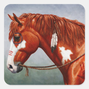 Native American Chestnut Pinto War Horse Vierkante Sticker