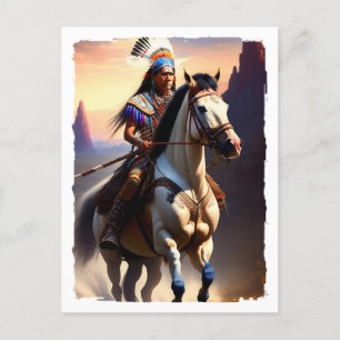 Native American Chief on Horseback Briefkaart