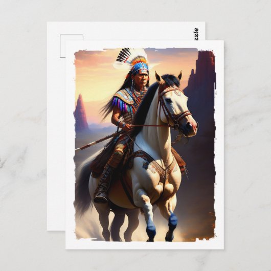 Native American Chief on Horseback Briefkaart (Voorkant / Achterkant)