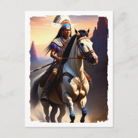 Native American Chief on Horseback Briefkaart (Voorkant)