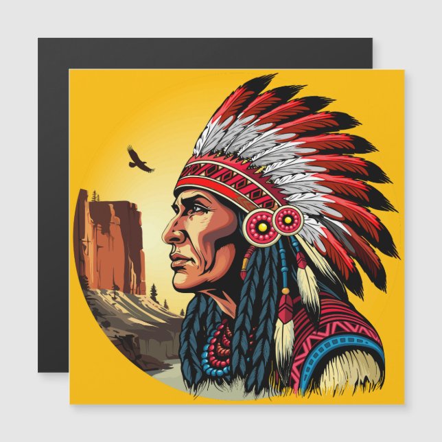 Native American Chief op wilde landschap zonsonder (Voorkant / Achterkant)