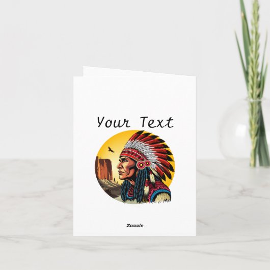 Native American Chief op wilde landschap zonsonder (Achterkant)