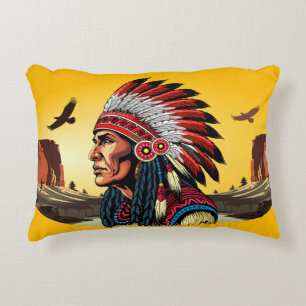 Native American Chief op wilde landschap zonsonder Accent Kussen