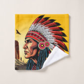Native American Chief op wilde landschap zonsonder Bad Handdoek (Wasdoekje)