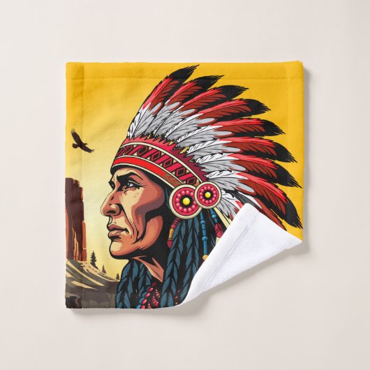 Native American Chief op wilde landschap zonsonder Bad Handdoek (Wasdoekje)