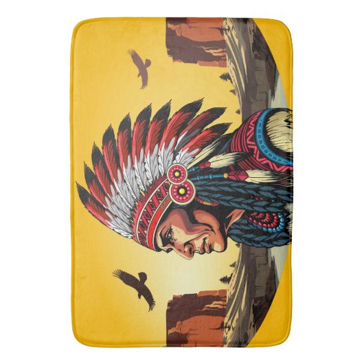 Native American Chief op wilde landschap zonsonder Badmat (Voorkant Verticaal)