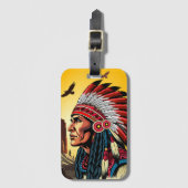 Native American Chief op wilde landschap zonsonder Bagagelabel (Voorkant (verticaal))