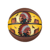 Native American Chief op wilde landschap zonsonder Basketbal (Voorkant)