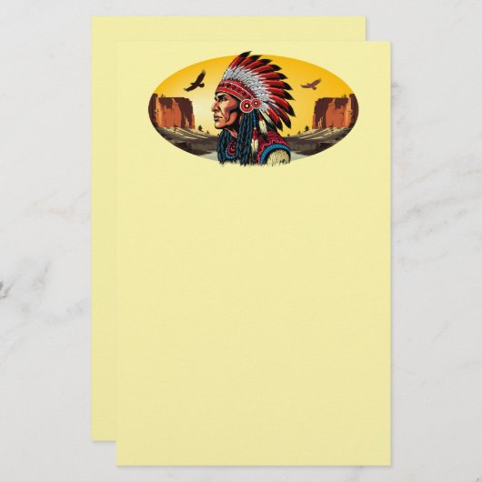 Native American Chief op wilde landschap zonsonder Briefpapier (Voorkant / Achterkant)