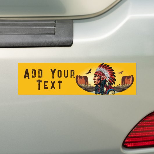 Native American Chief op wilde landschap zonsonder Bumpersticker (Op auto)
