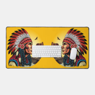 Native American Chief op wilde landschap zonsonder Bureaumat