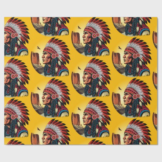 Native American Chief op wilde landschap zonsonder Cadeaupapier (Vlak)