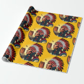 Native American Chief op wilde landschap zonsonder Cadeaupapier (Uitgerold)