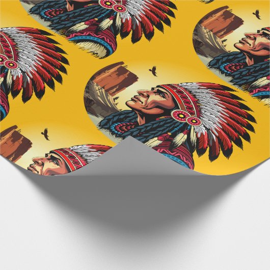 Native American Chief op wilde landschap zonsonder Cadeaupapier (Hoek)