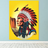 Native American Chief op wilde landschap zonsonder Canvas Afdruk (Insitu (Houten vloer))